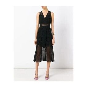 Jonathan Simkhai Dress Black Midi Formal Cocktail Lace Detailed Size 2LBD